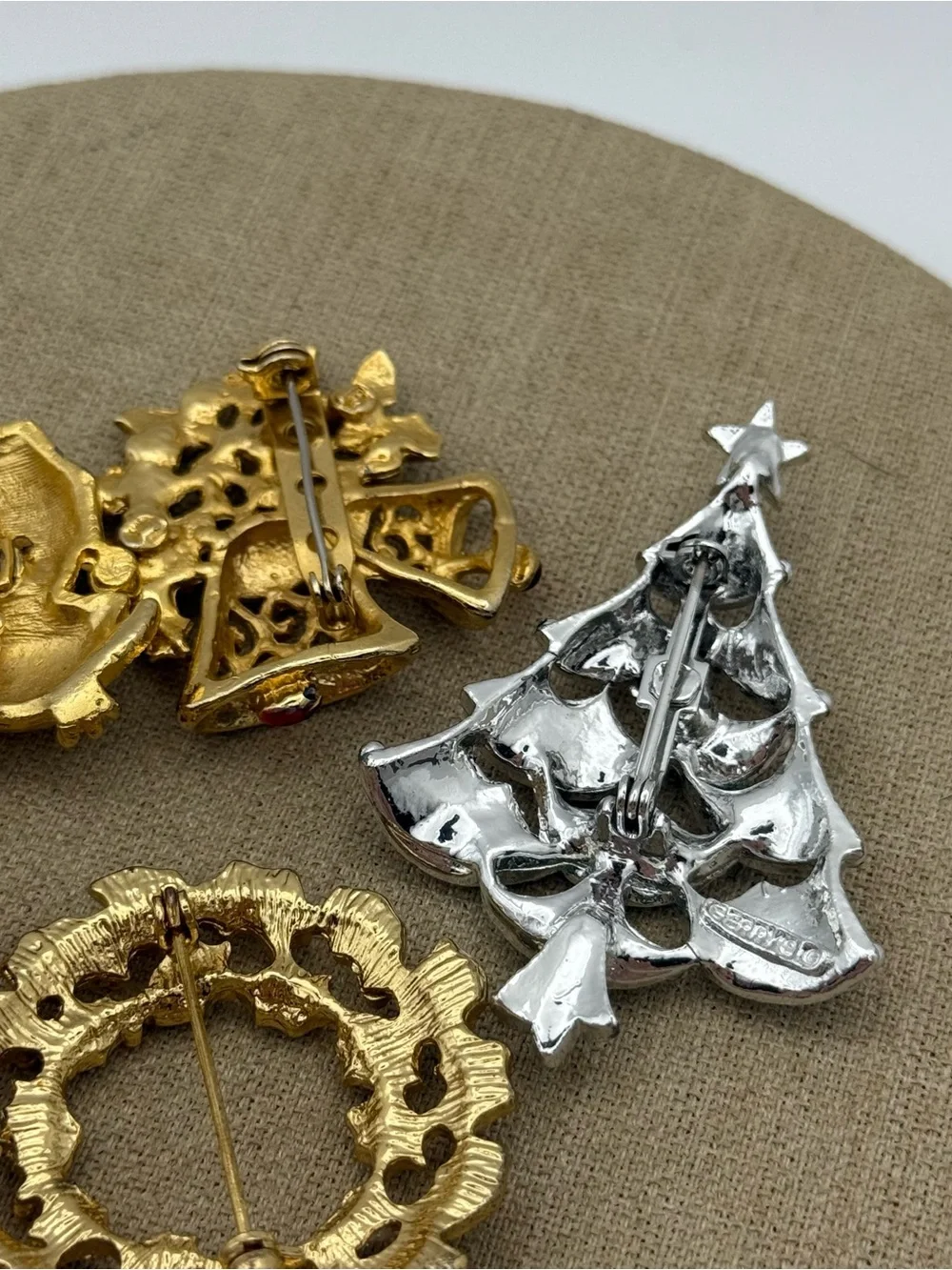 Vintage Christmas Brooch Lot - Gold, Silver, Green, Red Accents